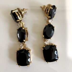 Plated 18KT Yellow gold Black Sapphire Earrings. Crafted in Brazil.